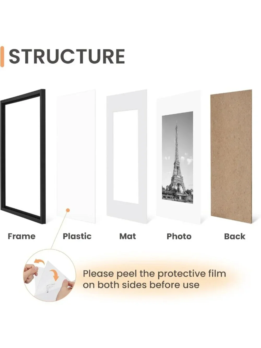 Set of 5 Black Picture Frames 11x14 & 8x10 with Mat for Wall Gallery Display
